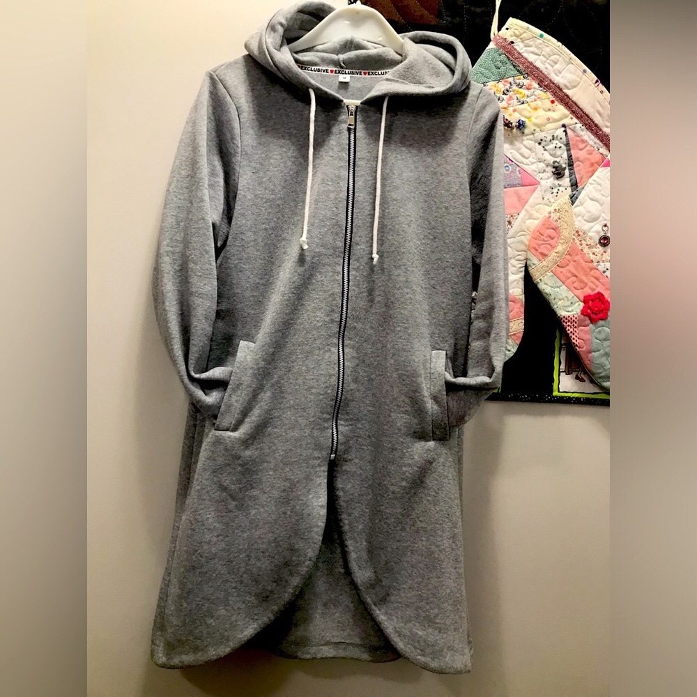 Gray Hooded Zip-Up Tuxedo style casual wear
